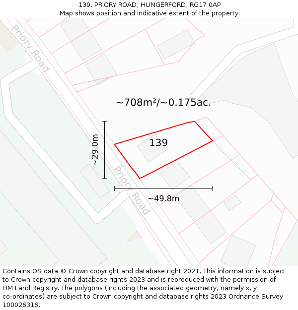 139, PRIORY ROAD, HUNGERFORD, RG17 0AP: Plot and title map