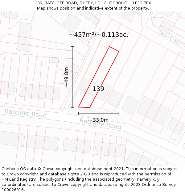 139, RATCLIFFE ROAD, SILEBY, LOUGHBOROUGH, LE12 7PX: Plot and title map