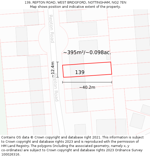 139, REPTON ROAD, WEST BRIDGFORD, NOTTINGHAM, NG2 7EN: Plot and title map