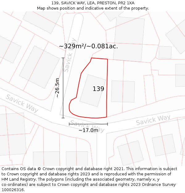 139, SAVICK WAY, LEA, PRESTON, PR2 1XA: Plot and title map