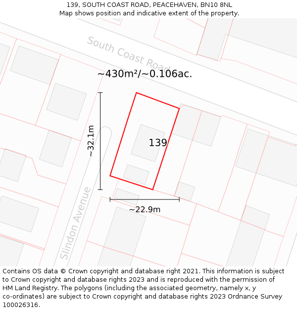 139, SOUTH COAST ROAD, PEACEHAVEN, BN10 8NL: Plot and title map