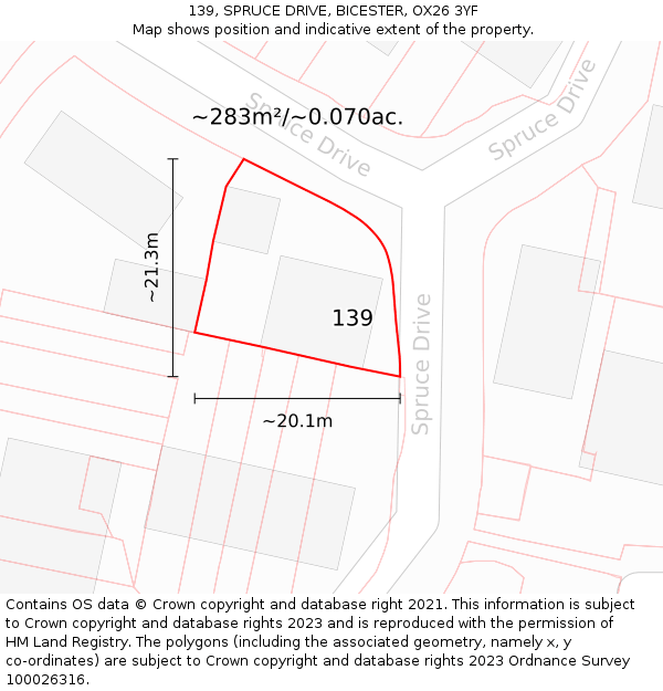 139, SPRUCE DRIVE, BICESTER, OX26 3YF: Plot and title map
