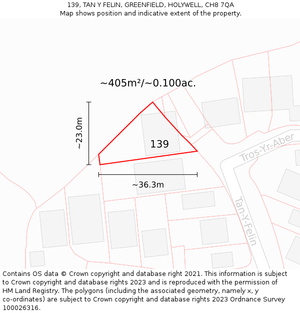 139, TAN Y FELIN, GREENFIELD, HOLYWELL, CH8 7QA: Plot and title map