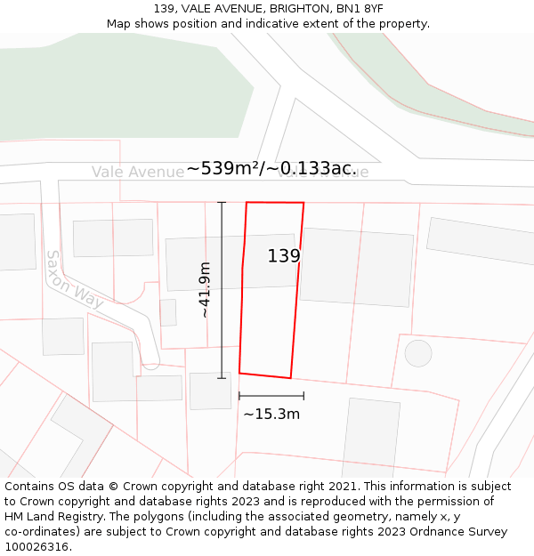139, VALE AVENUE, BRIGHTON, BN1 8YF: Plot and title map