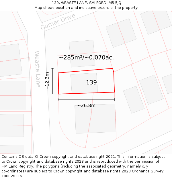 139, WEASTE LANE, SALFORD, M5 5JQ: Plot and title map