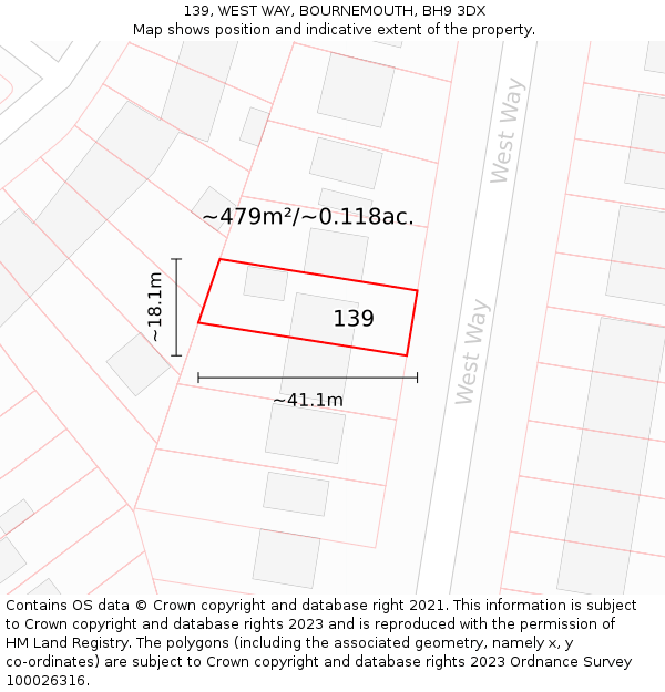 139, WEST WAY, BOURNEMOUTH, BH9 3DX: Plot and title map