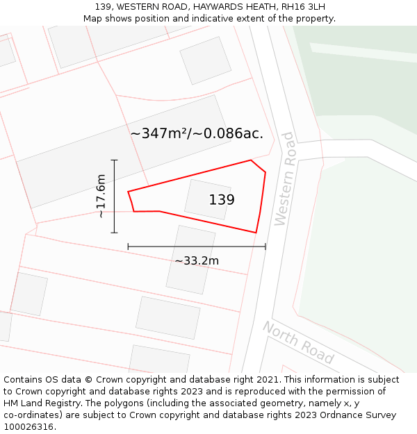 139, WESTERN ROAD, HAYWARDS HEATH, RH16 3LH: Plot and title map