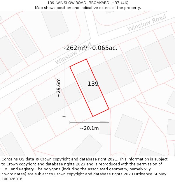 139, WINSLOW ROAD, BROMYARD, HR7 4UQ: Plot and title map