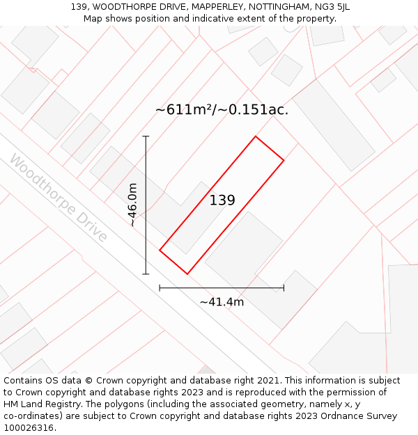 139, WOODTHORPE DRIVE, MAPPERLEY, NOTTINGHAM, NG3 5JL: Plot and title map