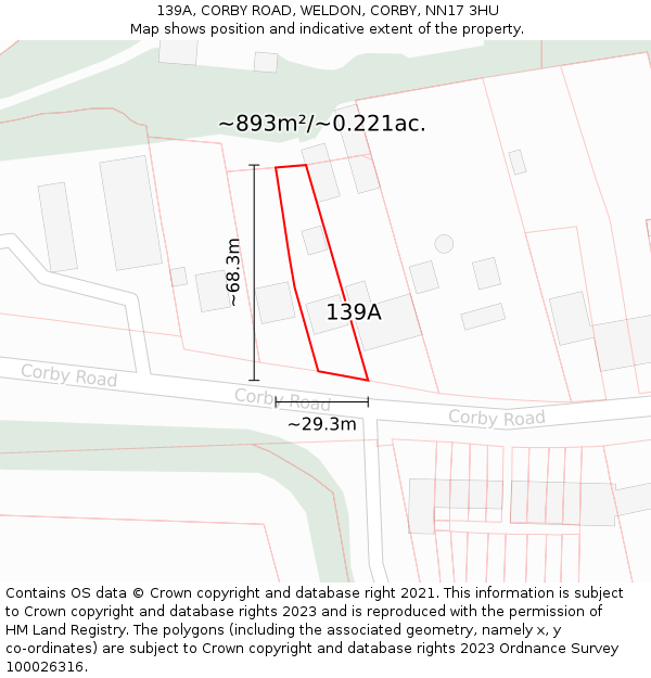 139A, CORBY ROAD, WELDON, CORBY, NN17 3HU: Plot and title map