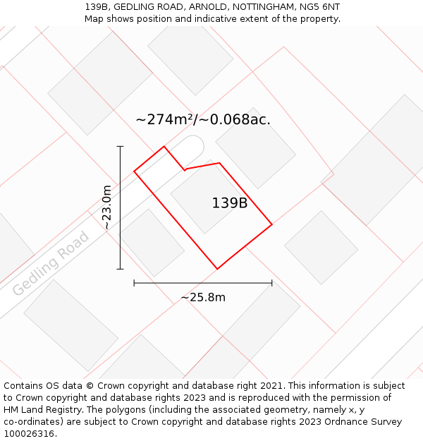 139B, GEDLING ROAD, ARNOLD, NOTTINGHAM, NG5 6NT: Plot and title map