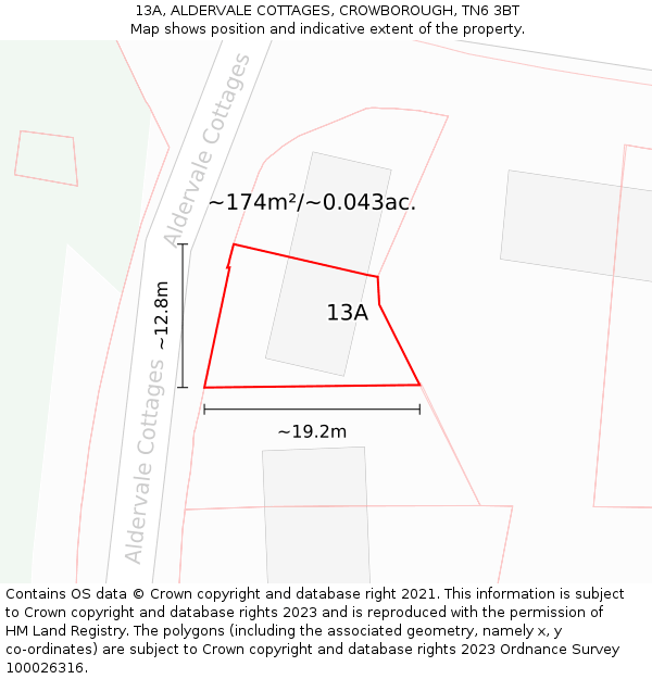 13A, ALDERVALE COTTAGES, CROWBOROUGH, TN6 3BT: Plot and title map