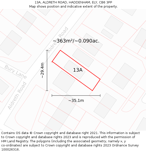 13A, ALDRETH ROAD, HADDENHAM, ELY, CB6 3PP: Plot and title map