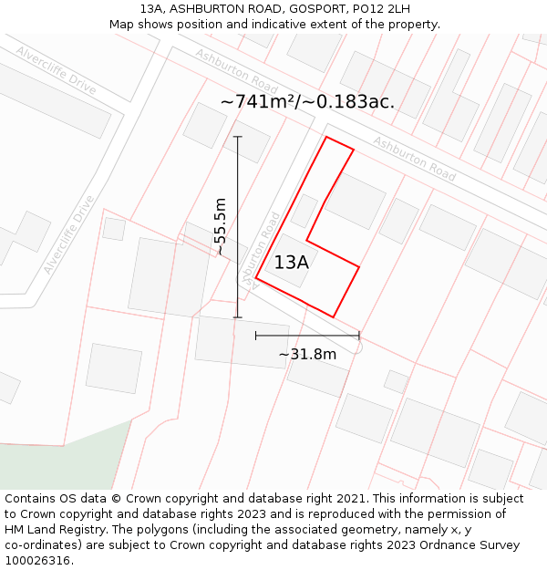 13A, ASHBURTON ROAD, GOSPORT, PO12 2LH: Plot and title map