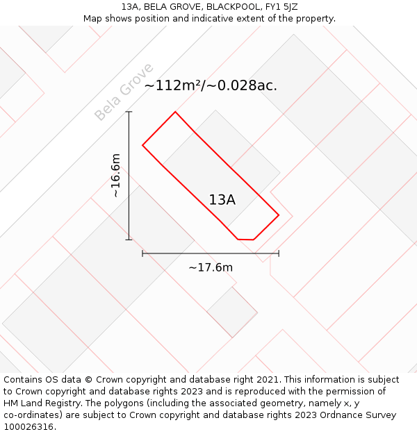 13A, BELA GROVE, BLACKPOOL, FY1 5JZ: Plot and title map