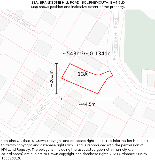 13A, BRANKSOME HILL ROAD, BOURNEMOUTH, BH4 9LD: Plot and title map