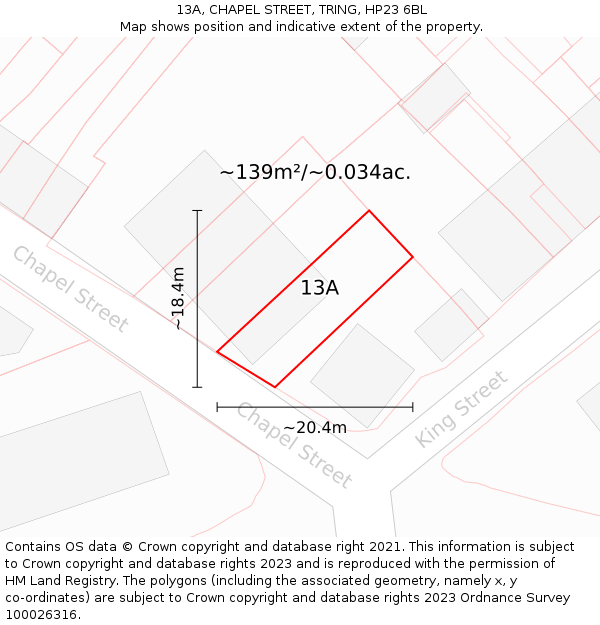 13A, CHAPEL STREET, TRING, HP23 6BL: Plot and title map