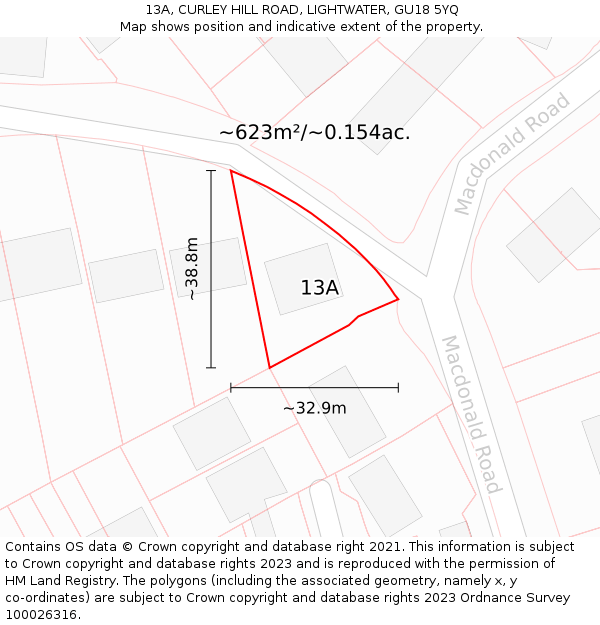 13A, CURLEY HILL ROAD, LIGHTWATER, GU18 5YQ: Plot and title map