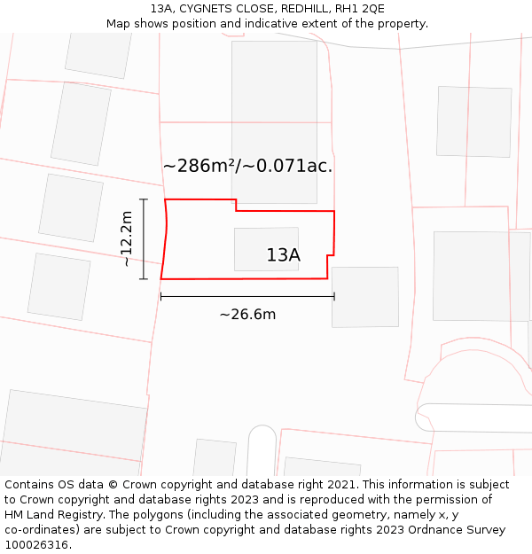 13A, CYGNETS CLOSE, REDHILL, RH1 2QE: Plot and title map