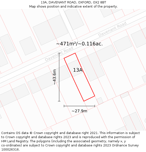 13A, DAVENANT ROAD, OXFORD, OX2 8BT: Plot and title map