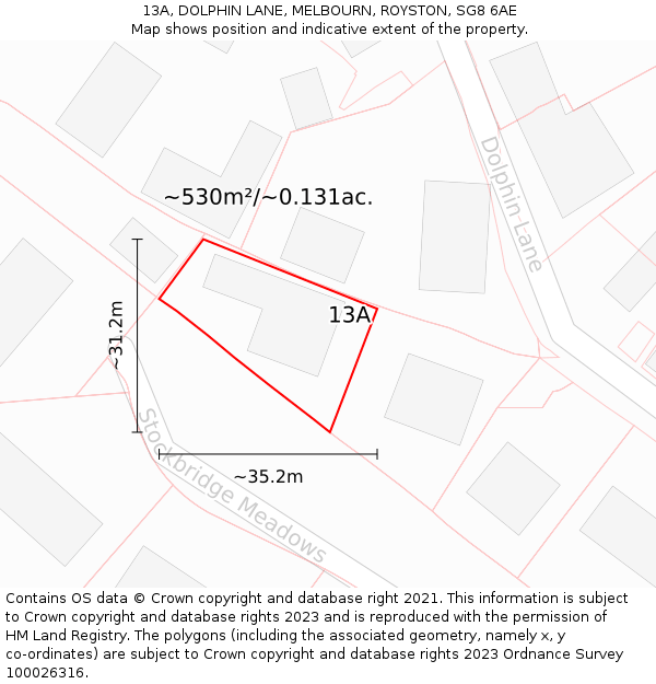 13A, DOLPHIN LANE, MELBOURN, ROYSTON, SG8 6AE: Plot and title map