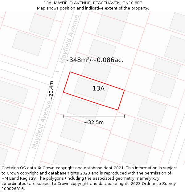 13A, MAYFIELD AVENUE, PEACEHAVEN, BN10 8PB: Plot and title map