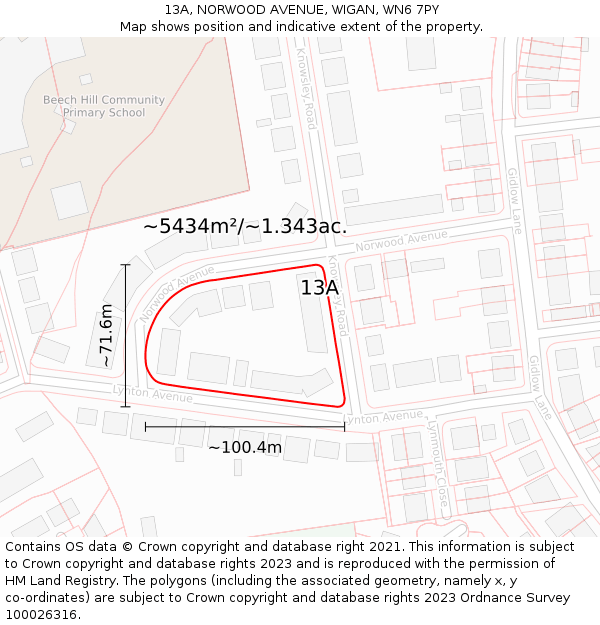 13A, NORWOOD AVENUE, WIGAN, WN6 7PY: Plot and title map