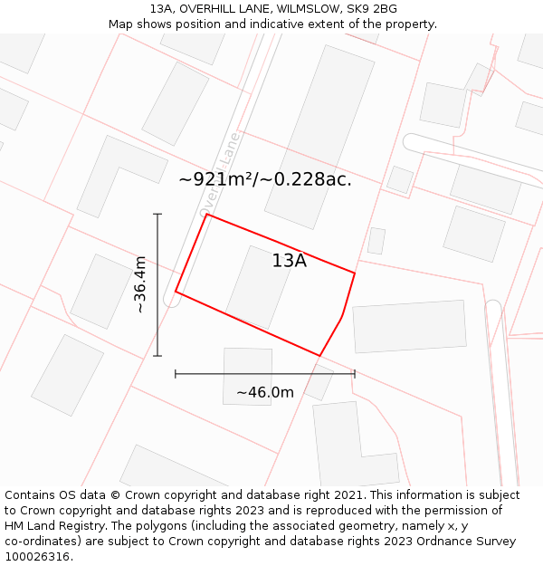 13A, OVERHILL LANE, WILMSLOW, SK9 2BG: Plot and title map