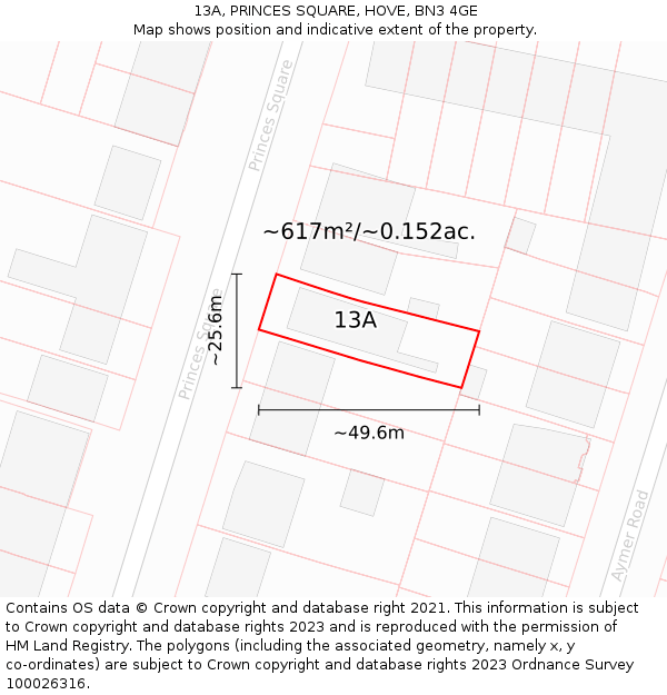 13A, PRINCES SQUARE, HOVE, BN3 4GE: Plot and title map