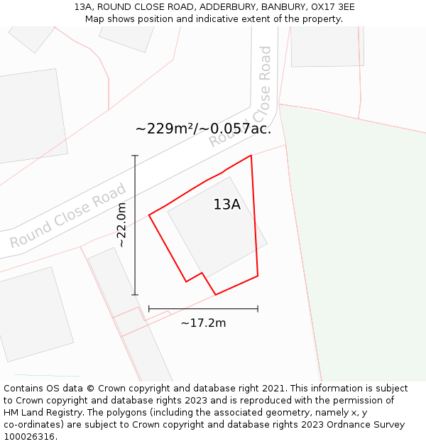 13A, ROUND CLOSE ROAD, ADDERBURY, BANBURY, OX17 3EE: Plot and title map