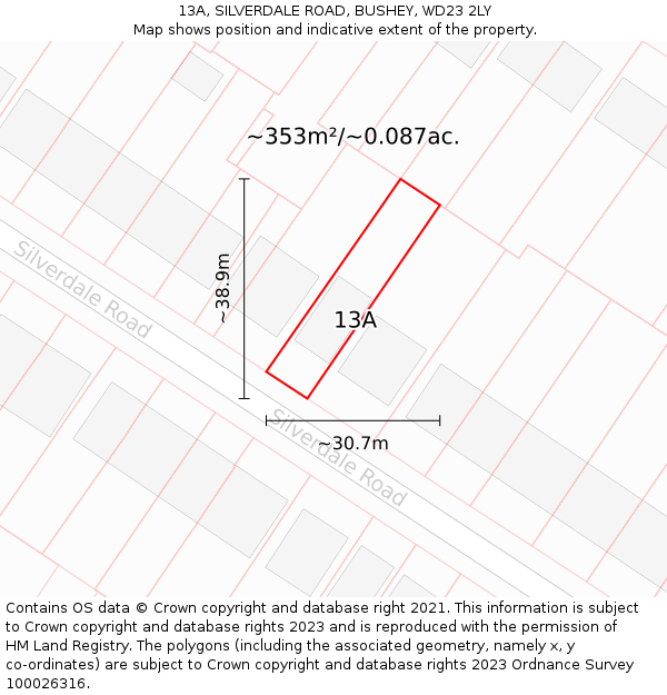 13A, SILVERDALE ROAD, BUSHEY, WD23 2LY: Plot and title map