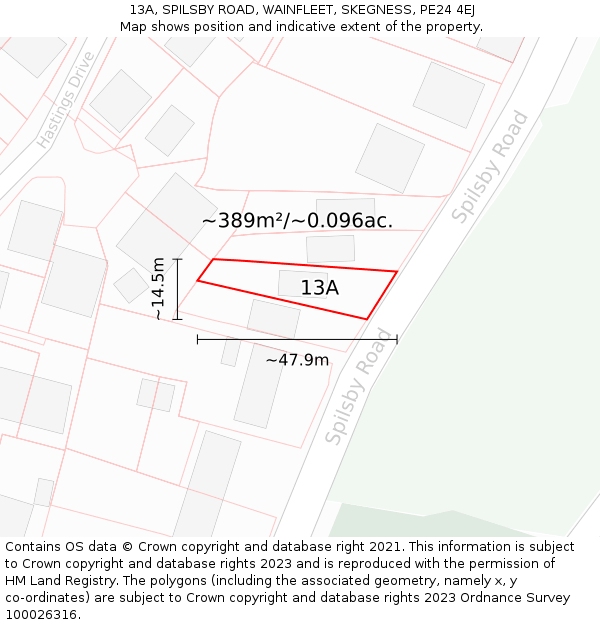 13A, SPILSBY ROAD, WAINFLEET, SKEGNESS, PE24 4EJ: Plot and title map