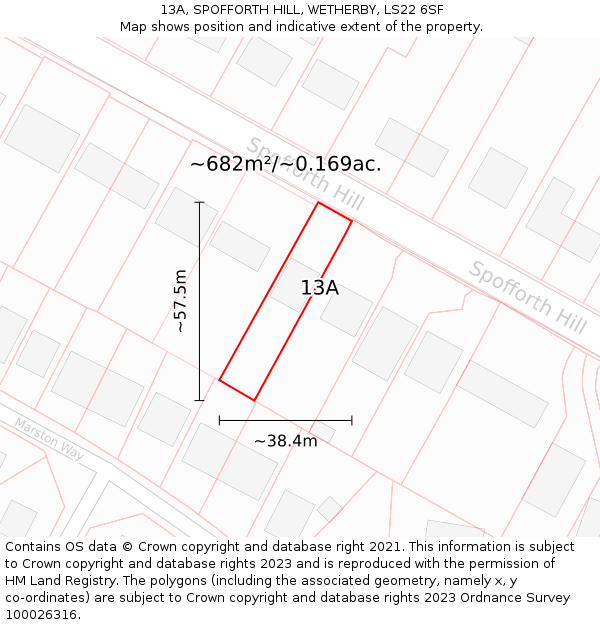 13A, SPOFFORTH HILL, WETHERBY, LS22 6SF: Plot and title map