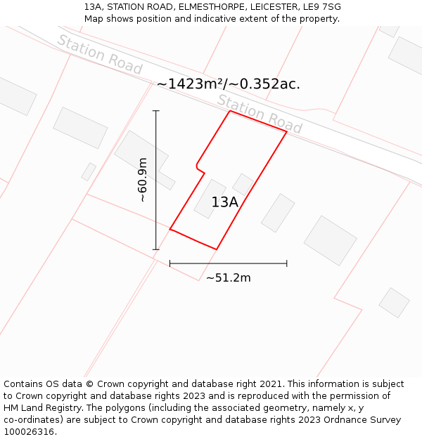 13A, STATION ROAD, ELMESTHORPE, LEICESTER, LE9 7SG: Plot and title map