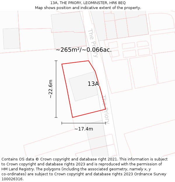 13A, THE PRIORY, LEOMINSTER, HR6 8EQ: Plot and title map