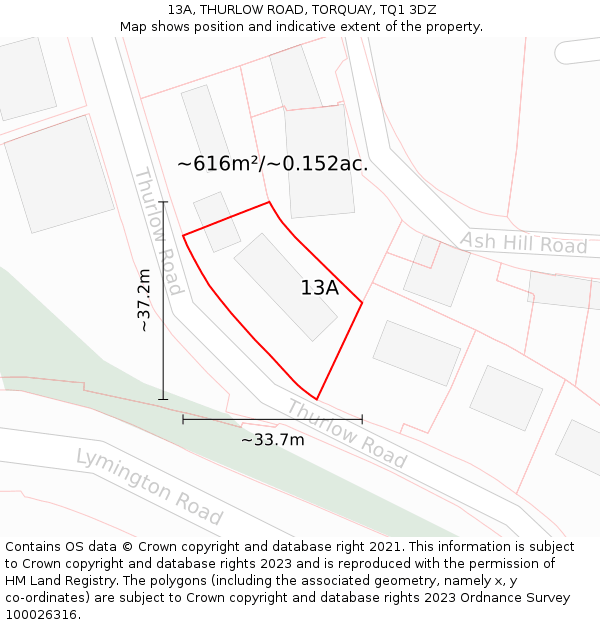 13A, THURLOW ROAD, TORQUAY, TQ1 3DZ: Plot and title map