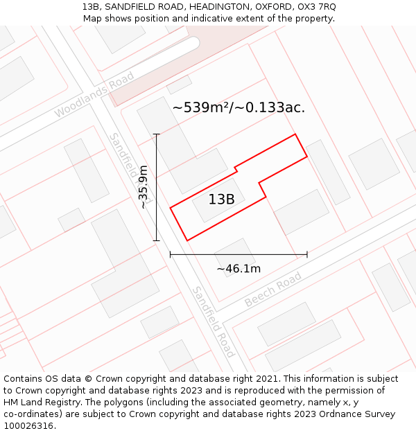 13B, SANDFIELD ROAD, HEADINGTON, OXFORD, OX3 7RQ: Plot and title map