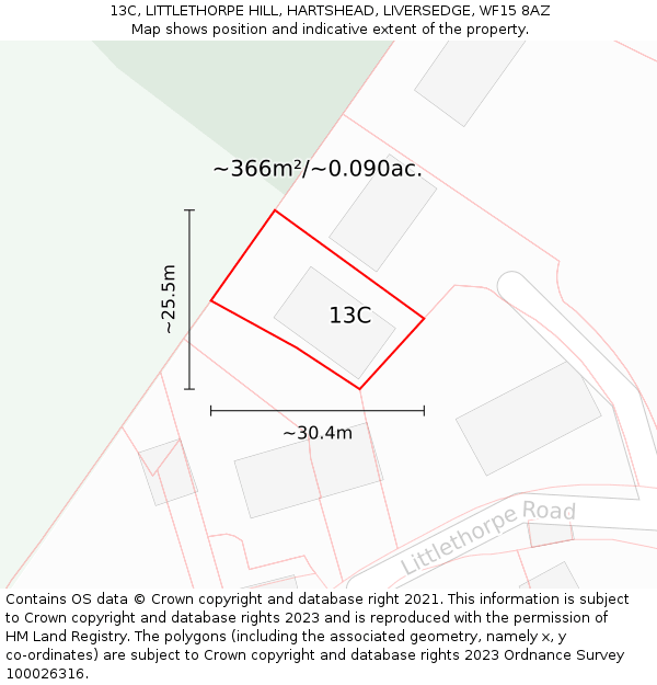 13C, LITTLETHORPE HILL, HARTSHEAD, LIVERSEDGE, WF15 8AZ: Plot and title map