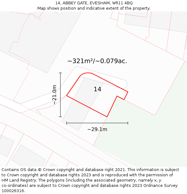 14, ABBEY GATE, EVESHAM, WR11 4BQ: Plot and title map
