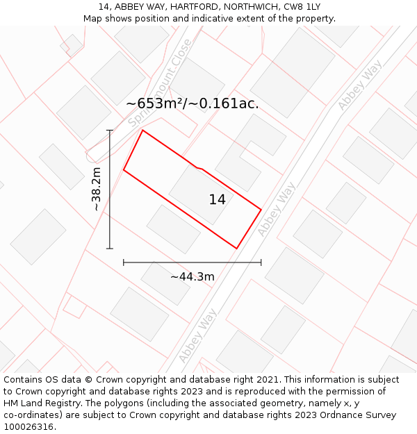 14, ABBEY WAY, HARTFORD, NORTHWICH, CW8 1LY: Plot and title map