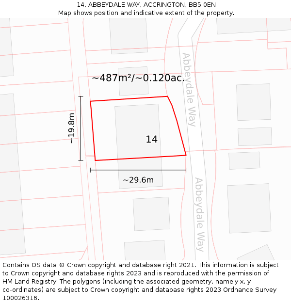 14, ABBEYDALE WAY, ACCRINGTON, BB5 0EN: Plot and title map