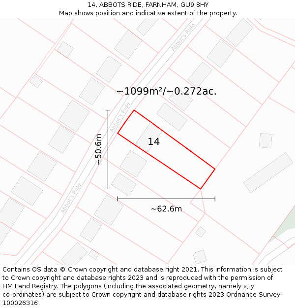 14, ABBOTS RIDE, FARNHAM, GU9 8HY: Plot and title map