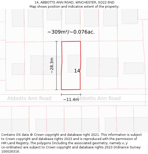 14, ABBOTTS ANN ROAD, WINCHESTER, SO22 6ND: Plot and title map