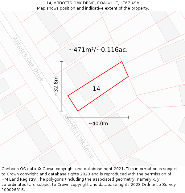 14, ABBOTTS OAK DRIVE, COALVILLE, LE67 4SA: Plot and title map
