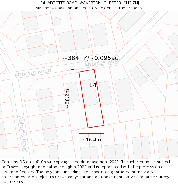 14, ABBOTTS ROAD, WAVERTON, CHESTER, CH3 7NJ: Plot and title map