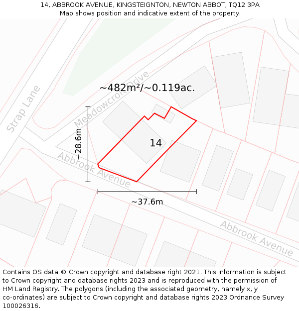 14, ABBROOK AVENUE, KINGSTEIGNTON, NEWTON ABBOT, TQ12 3PA: Plot and title map