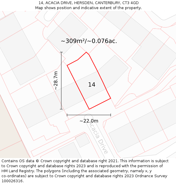 14, ACACIA DRIVE, HERSDEN, CANTERBURY, CT3 4GD: Plot and title map