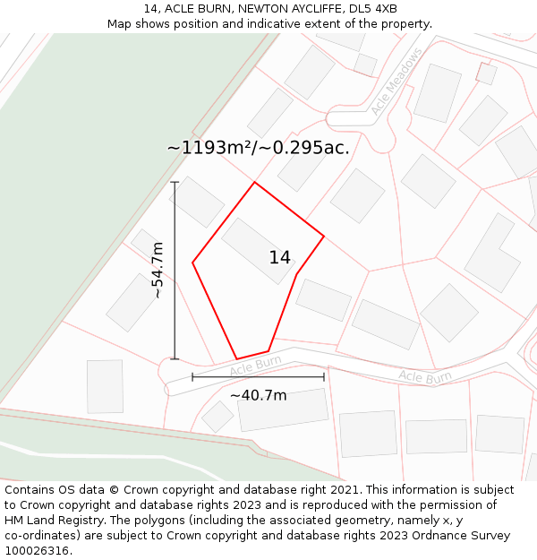 14, ACLE BURN, NEWTON AYCLIFFE, DL5 4XB: Plot and title map