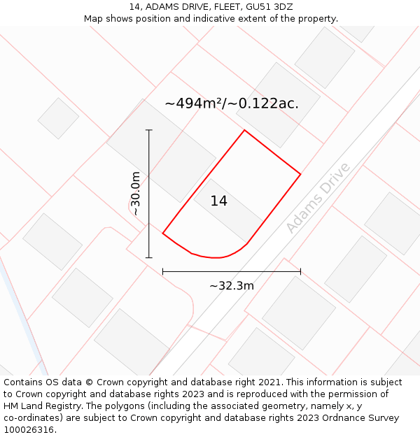 14, ADAMS DRIVE, FLEET, GU51 3DZ: Plot and title map