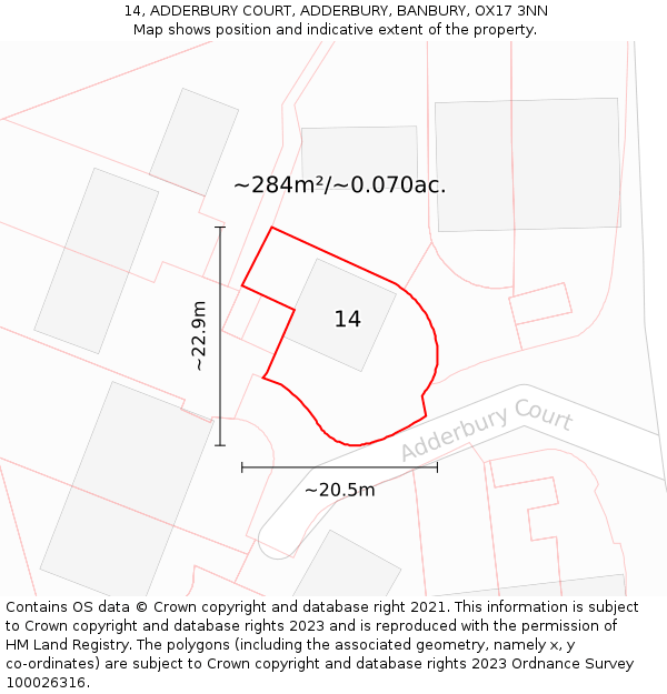 14, ADDERBURY COURT, ADDERBURY, BANBURY, OX17 3NN: Plot and title map